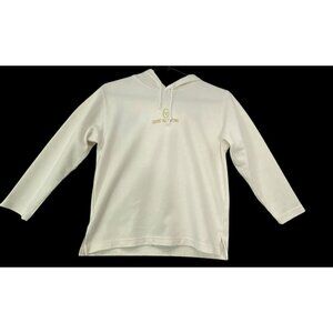GIANNI VALENTINO Kids Hooded Pullover Sweatshirt Sz 12/150 White Logo Fun 22-5